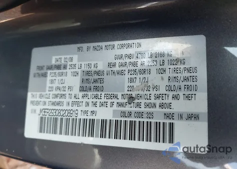 2008 Mazda Cx-7 Sport from USA, damaged, VIN JM3ER293080208919